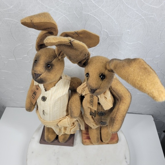 Honey and Me Herbert Haley Bunny Rabbits Folk Art Primitive Easter Spring Decor - Picture 8 of 16